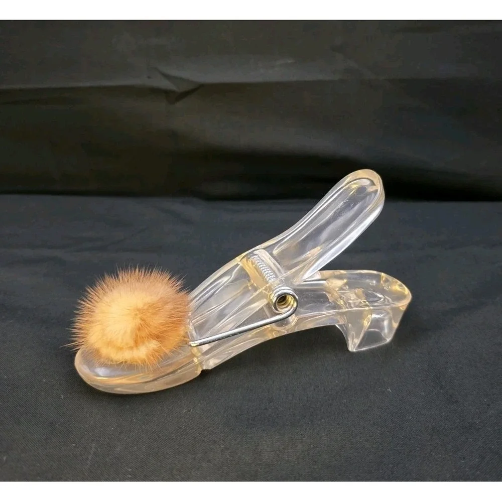 Vintage‎ Clear Acrylic Shoe Slipper Desk Letter Memo Holder Novelty Pompom